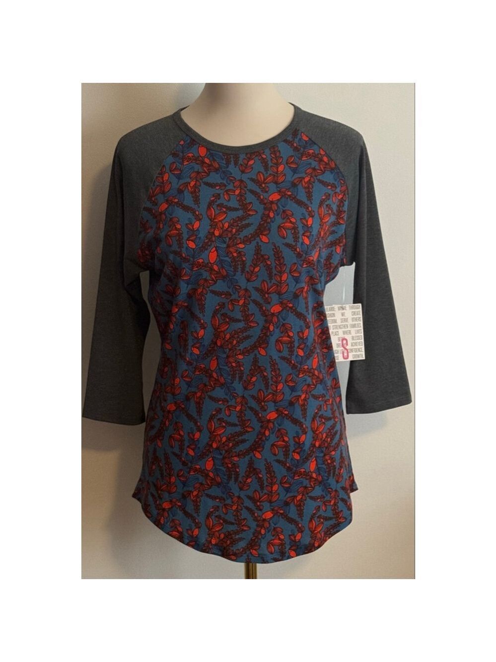 Women's LuLaRoe Randy S Blue Red Floral Long Sleeve Tee